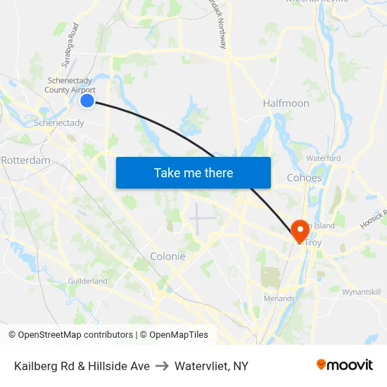 Kailberg Rd & Hillside Ave to Watervliet, NY map
