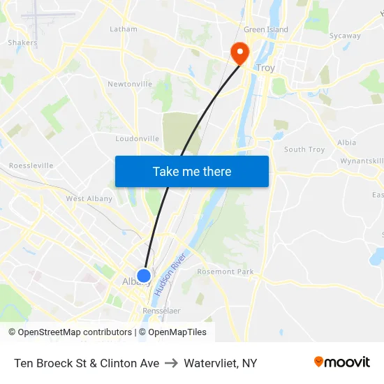 Ten Broeck St & Clinton Ave to Watervliet, NY map