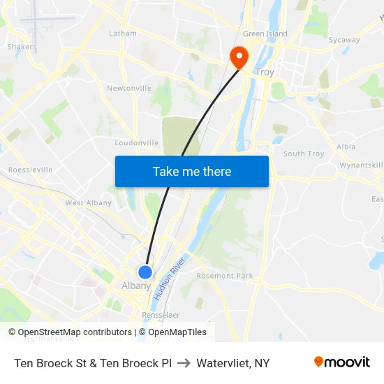 Ten Broeck St & Ten Broeck Pl to Watervliet, NY map