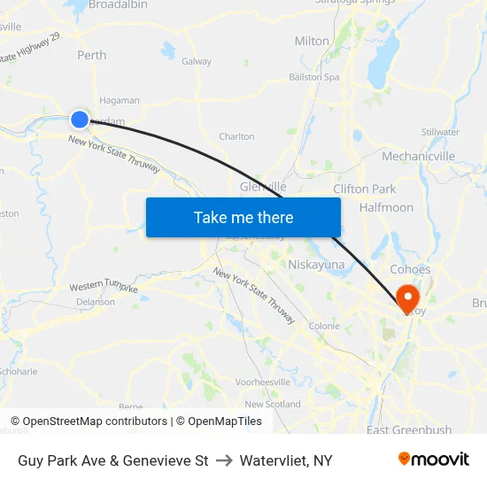 Guy Park Ave & Genevieve St to Watervliet, NY map