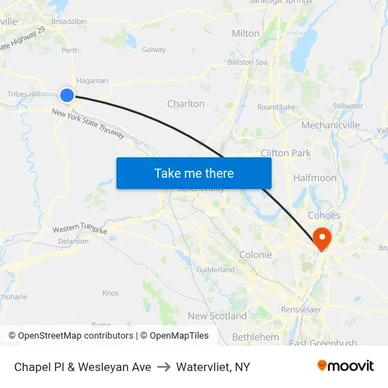 Chapel Pl & Wesleyan Ave to Watervliet, NY map