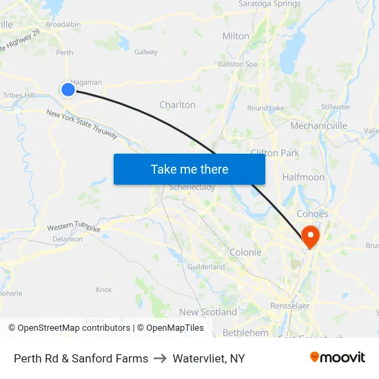 Perth Rd & Sanford Farms to Watervliet, NY map