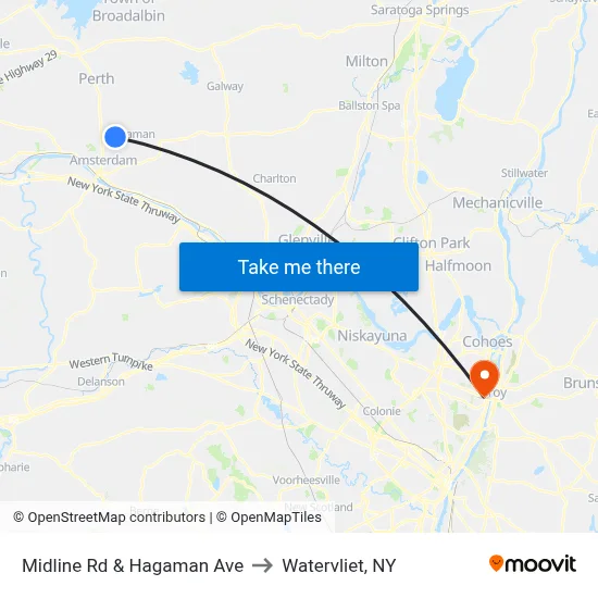 Midline Rd & Hagaman Ave to Watervliet, NY map