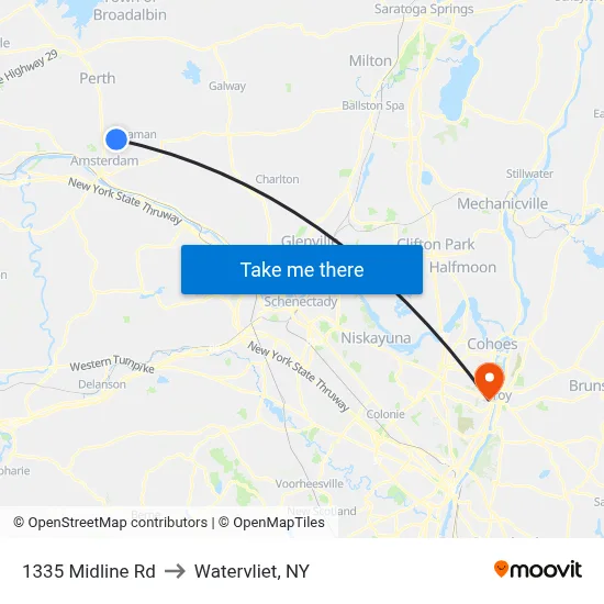 1335 Midline Rd to Watervliet, NY map