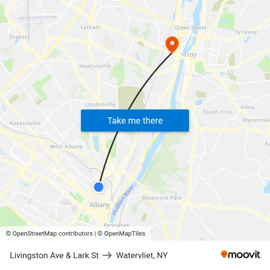 Livingston Ave & Lark St to Watervliet, NY map