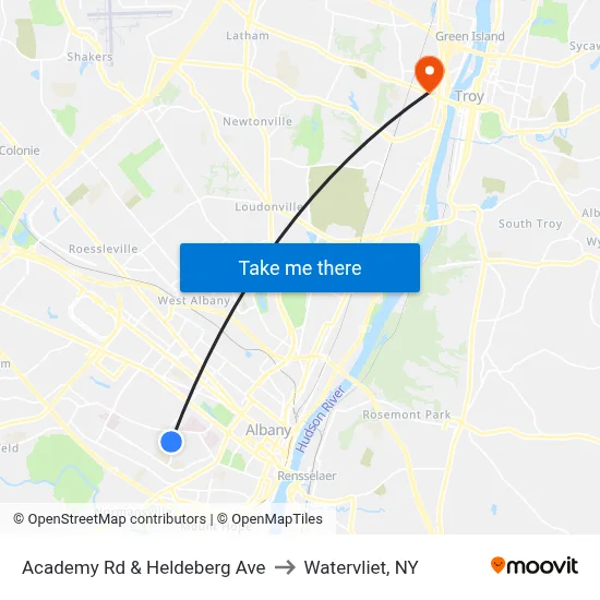Academy Rd & Heldeberg Ave to Watervliet, NY map