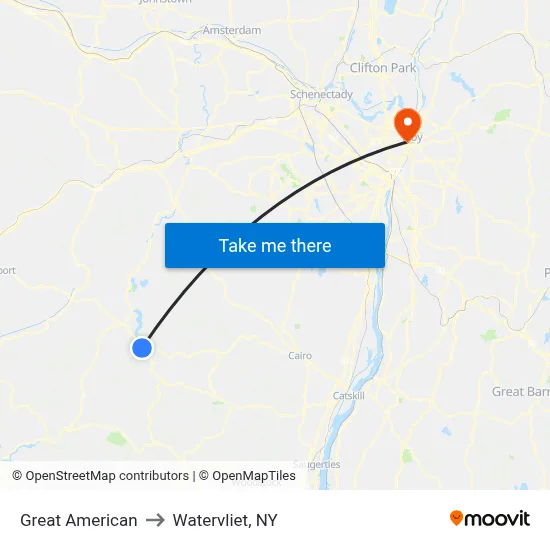 Great American to Watervliet, NY map