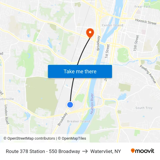 Route 378 Station - 550 Broadway to Watervliet, NY map