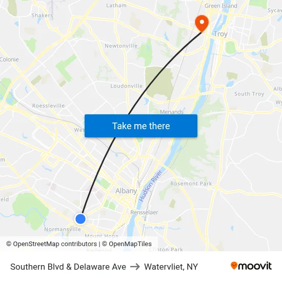 Southern Blvd & Delaware Ave to Watervliet, NY map