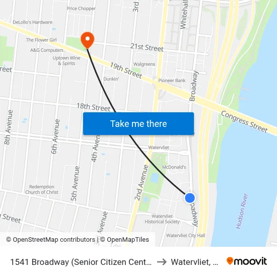 1541 Broadway (Senior Citizen Center) to Watervliet, NY map