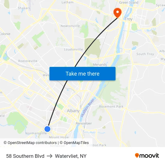 58 Southern Blvd to Watervliet, NY map