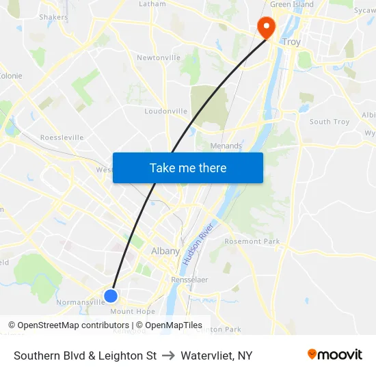 Southern Blvd & Leighton St to Watervliet, NY map