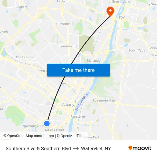 Southern Blvd & Southern Blvd to Watervliet, NY map