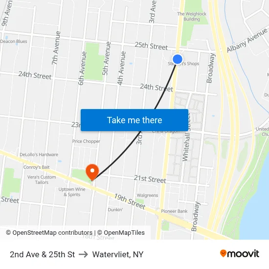 2nd Ave & 25th St to Watervliet, NY map