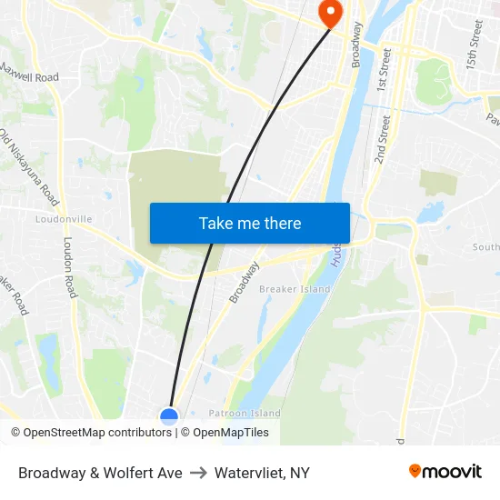 Broadway & Wolfert Ave to Watervliet, NY map