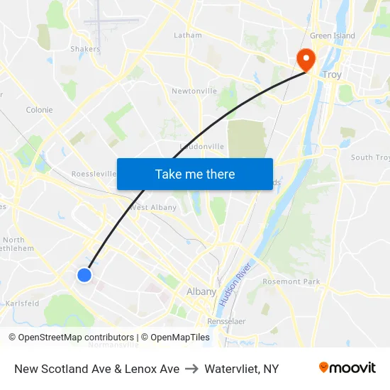 New Scotland Ave & Lenox Ave to Watervliet, NY map