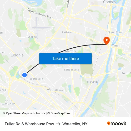 Fuller Rd & Warehouse Row to Watervliet, NY map