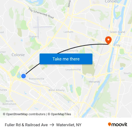 Fuller Rd & Railroad Ave to Watervliet, NY map
