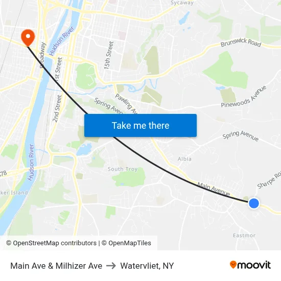 Main Ave & Milhizer Ave to Watervliet, NY map