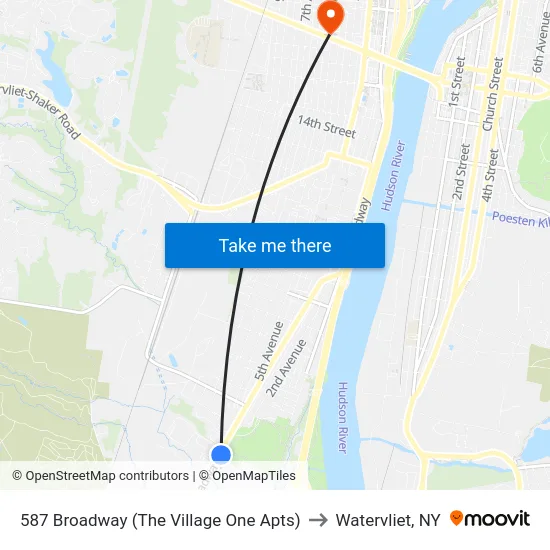 587 Broadway (The Village One Apts) to Watervliet, NY map