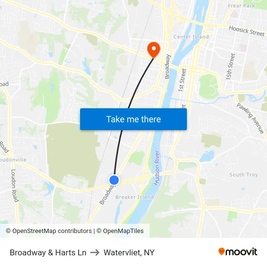 Broadway & Harts Ln to Watervliet, NY map