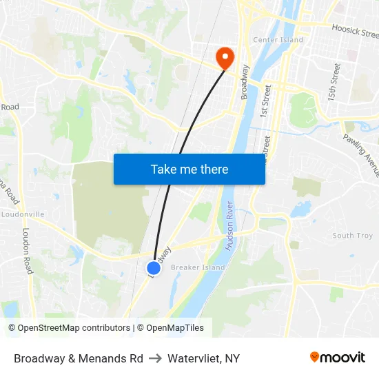 Broadway & Menands Rd to Watervliet, NY map
