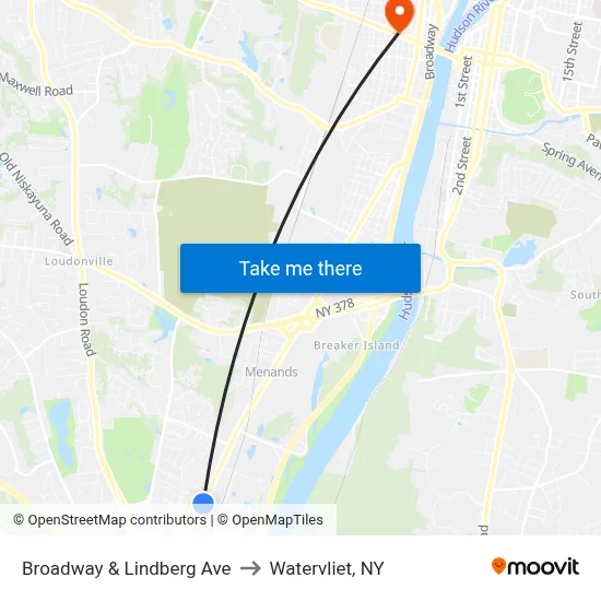 Broadway & Lindberg Ave to Watervliet, NY map
