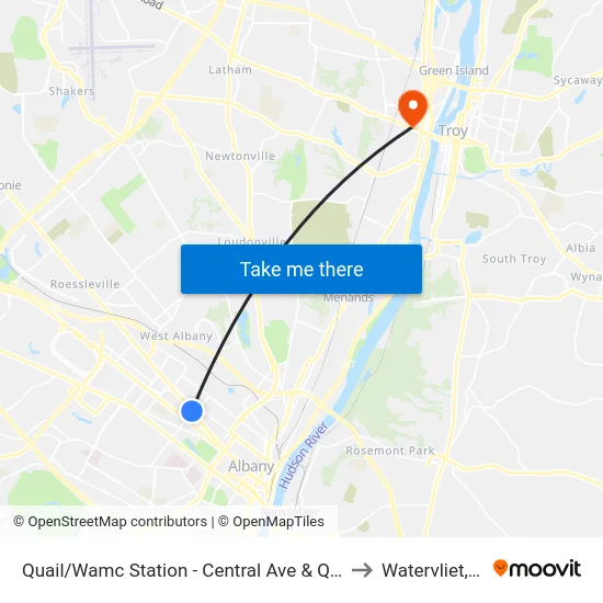 Quail/Wamc Station - Central Ave & Quail St to Watervliet, NY map