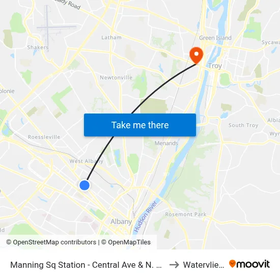 Manning Sq Station - Central Ave & N. Manning Blvd to Watervliet, NY map