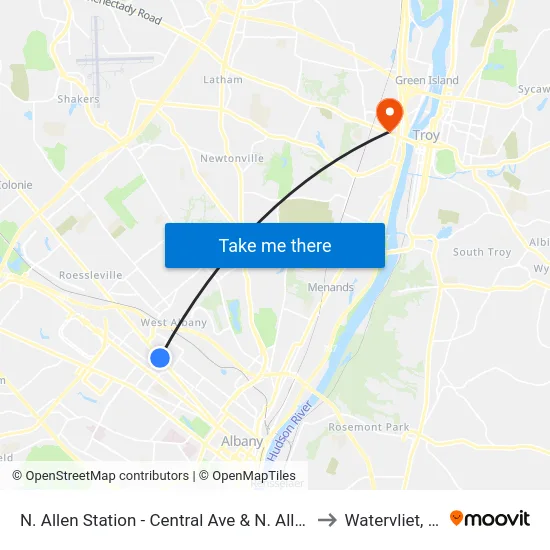 N. Allen Station - Central Ave & N. Allen St to Watervliet, NY map