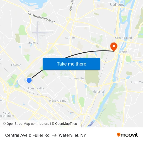 Central Ave & Fuller Rd to Watervliet, NY map