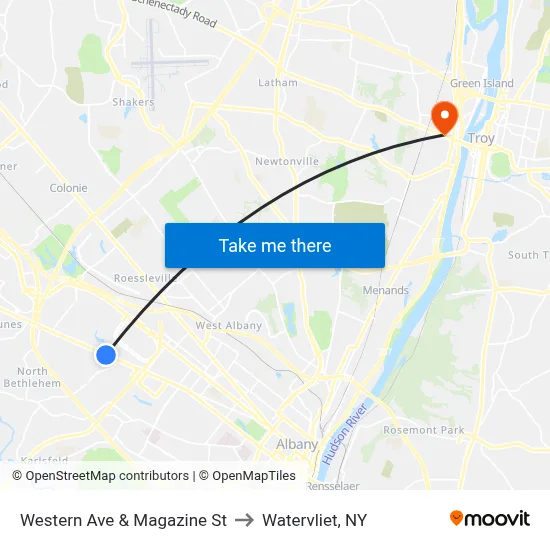 Western Ave & Magazine St to Watervliet, NY map