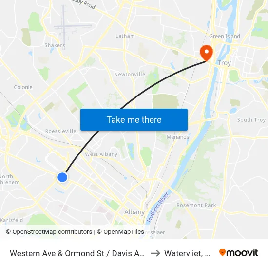 Western Ave & Ormond St / Davis Ave to Watervliet, NY map