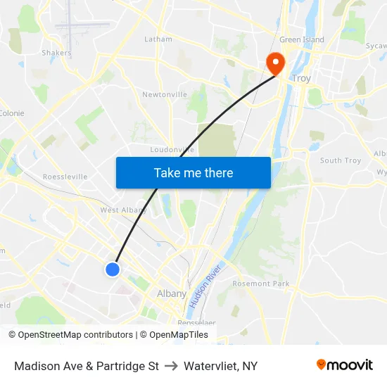 Madison Ave & Partridge St to Watervliet, NY map
