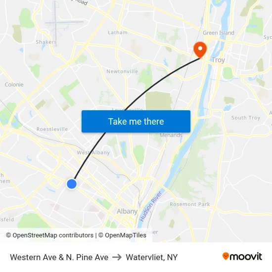 Western Ave & N. Pine Ave to Watervliet, NY map