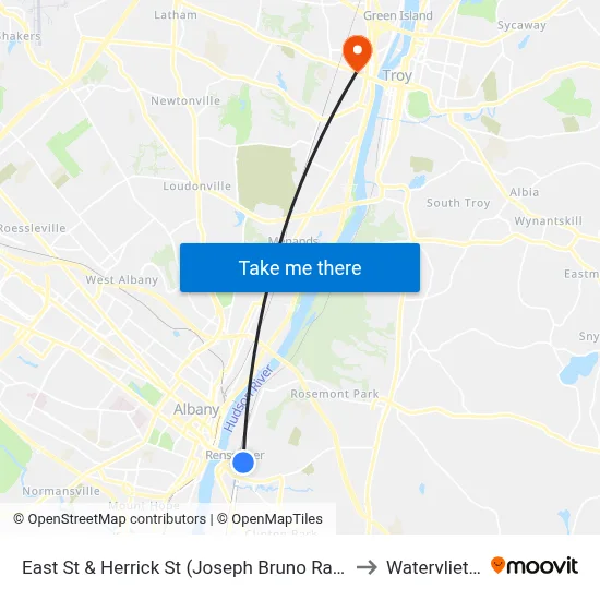 East St & Herrick St (Joseph Bruno Rail Station) to Watervliet, NY map