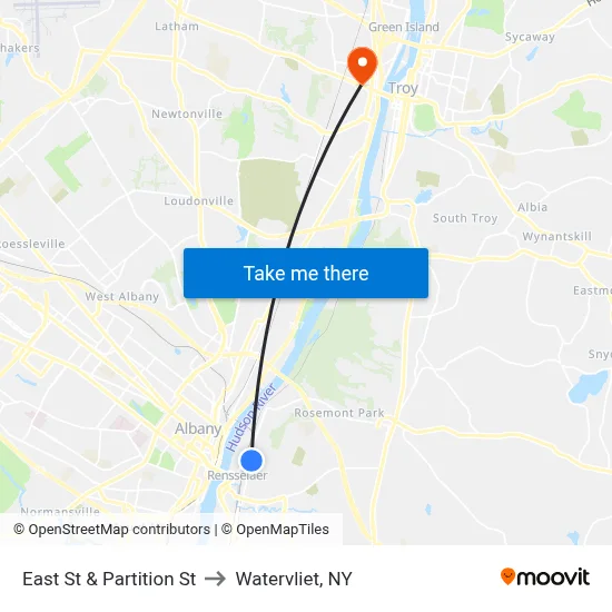 East St & Partition St to Watervliet, NY map
