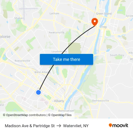 Madison Ave & Partridge St to Watervliet, NY map