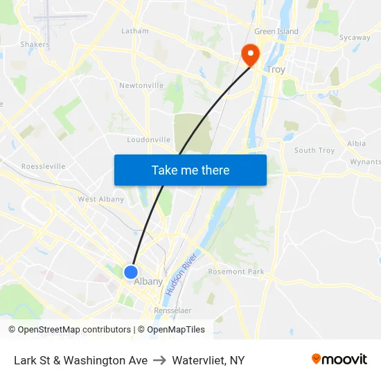 Lark St & Washington Ave to Watervliet, NY map