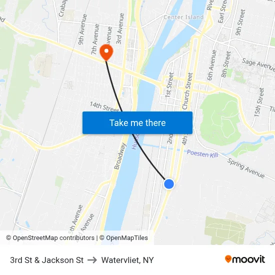 3rd St & Jackson St to Watervliet, NY map