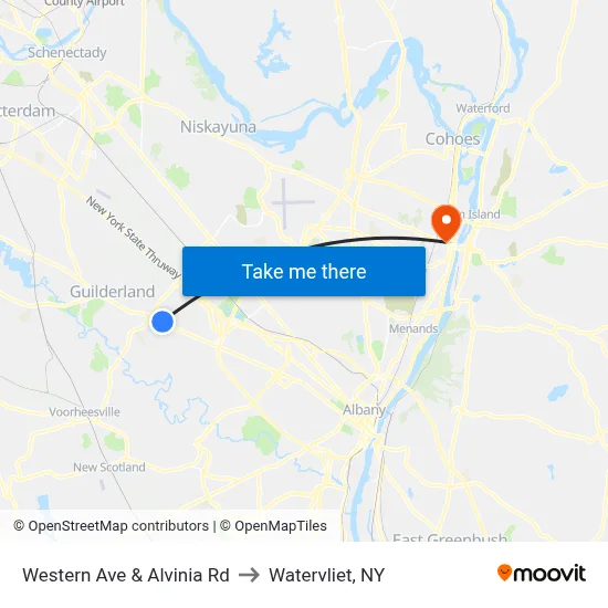 Western Ave & Alvinia Rd to Watervliet, NY map