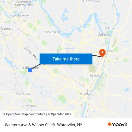 Western Ave & Willow St to Watervliet, NY map