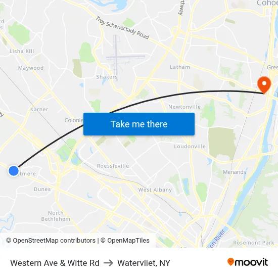 Western Ave & Witte Rd to Watervliet, NY map