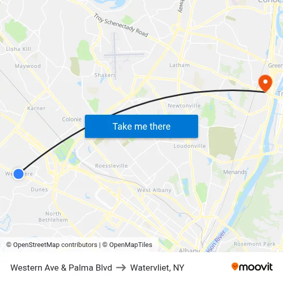 Western Ave & Palma Blvd to Watervliet, NY map
