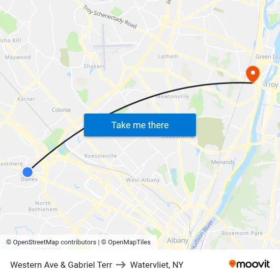 Western Ave & Gabriel Terr to Watervliet, NY map