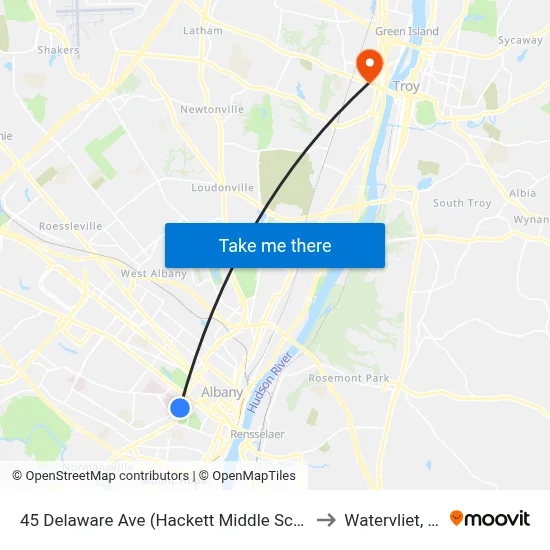 45 Delaware Ave (Hackett Middle School) to Watervliet, NY map