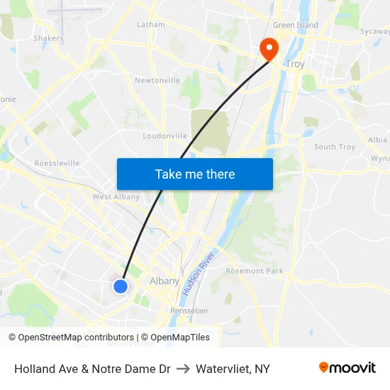 Holland Ave & Notre Dame Dr to Watervliet, NY map