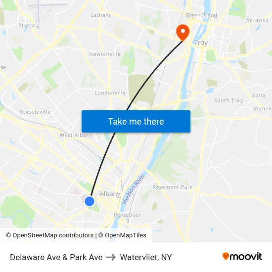 Delaware Ave & Park Ave to Watervliet, NY map