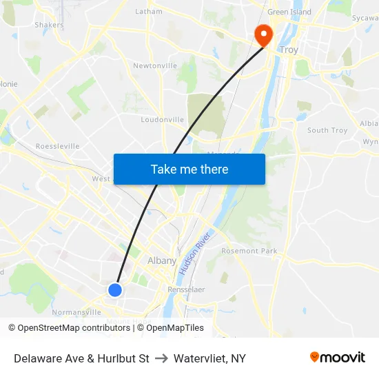 Delaware Ave & Hurlbut St to Watervliet, NY map