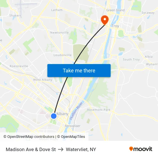 Madison Ave & Dove St to Watervliet, NY map